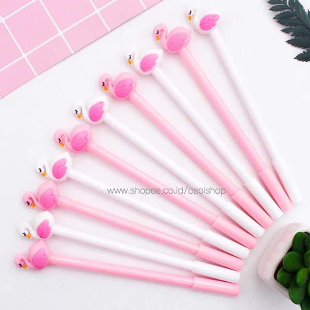 1 lusin pulpen gel flamingo angsa unik lucu kurah souvenir