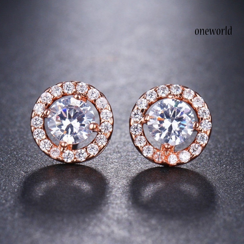 OW# Fashion Women Luxury Alloy Round Rhinestone Inlaid Stud Earrings Birthday Gift