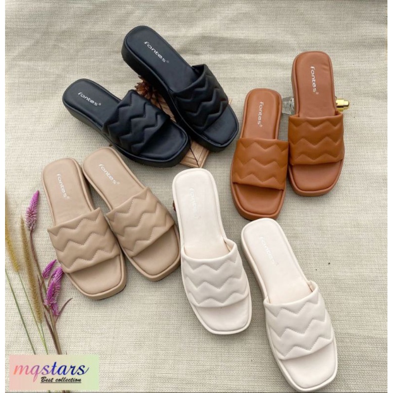 mqstars Sandal  Wanita Wedges Platform Kokop Empuk Motif Slop Gelombang