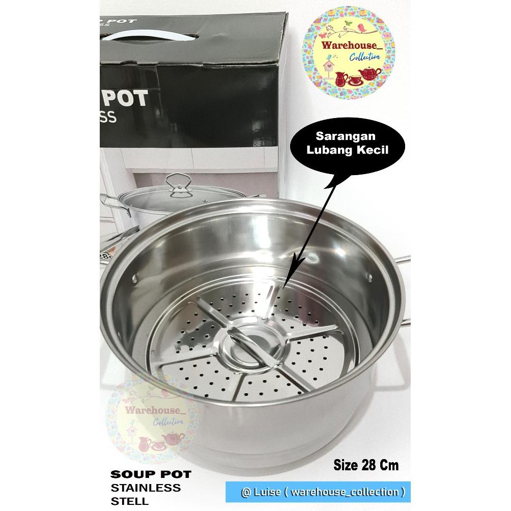 Calypso Panci Steamer Stainless 28cm tutup kaca / Panci kukus 28cm / Panci Steamer Calypso 28cm