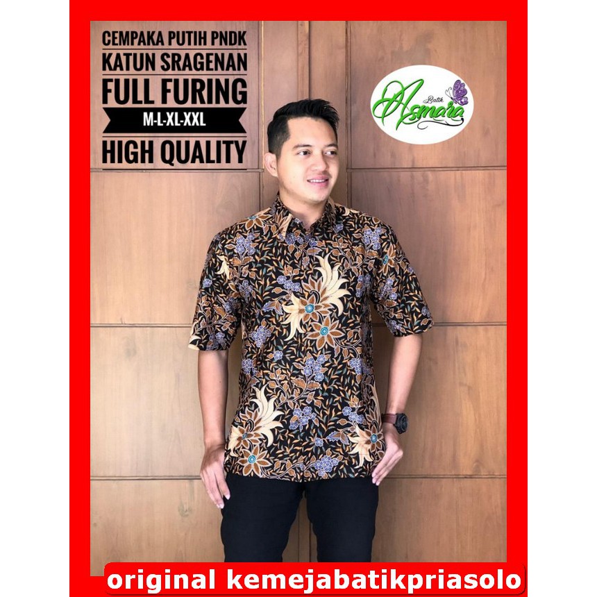 ATASAN KEMEJA BAJU BATIK SOLO PRIA LENGAN PENDEK FULL FURING PREMIUM Asmara Cempaka Putih Dhani