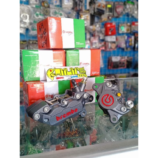kaliper brembo 4p big grey dan kaliper brembo 2p grey big logo red set depan belakang Thailand