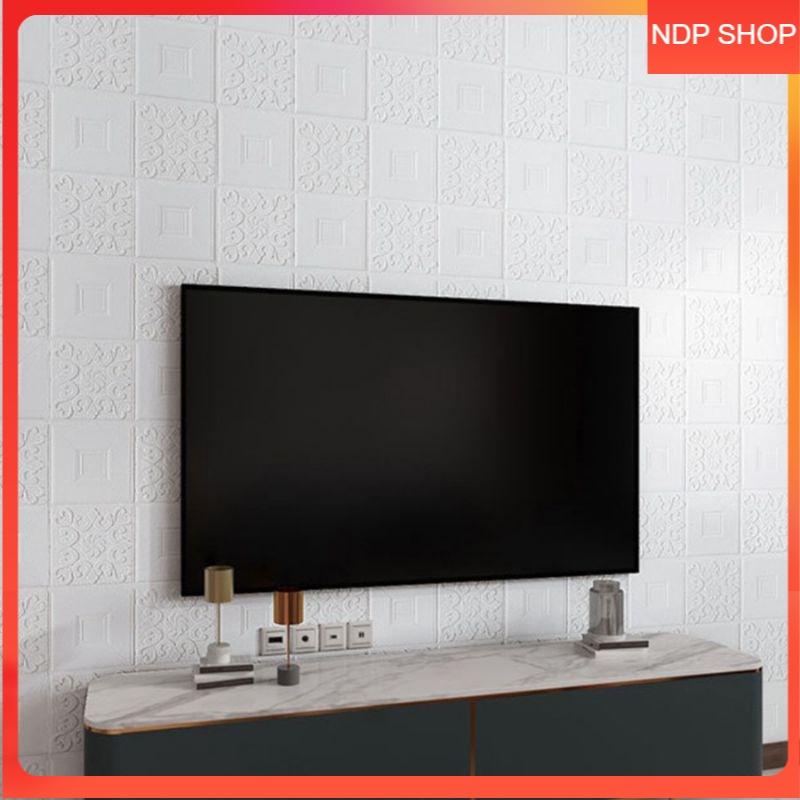 NDP Wallpaper putih 3D Foam Motif Batik Tebal 7 MM Wallsticker 70X70CM