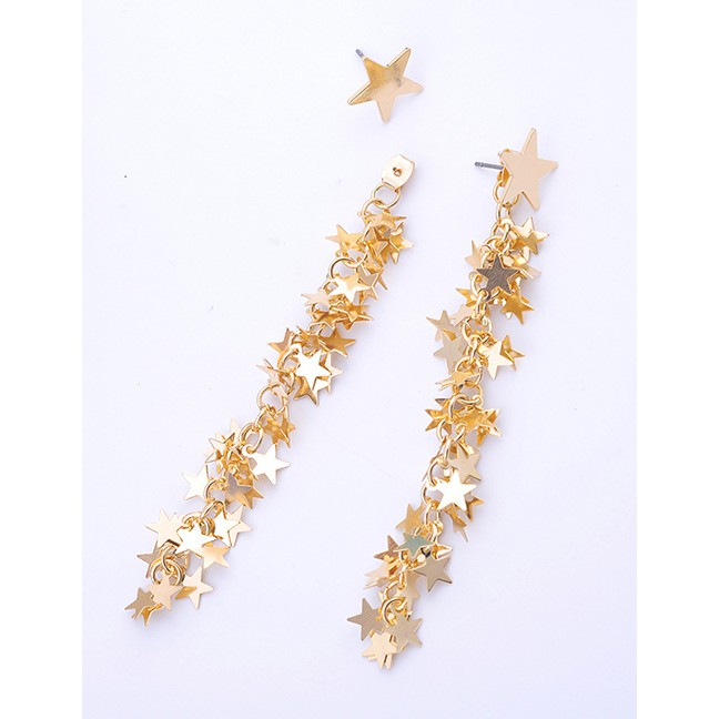 LRC Anting Tusuk Fashion Gold Star Tassel Earrings F94078