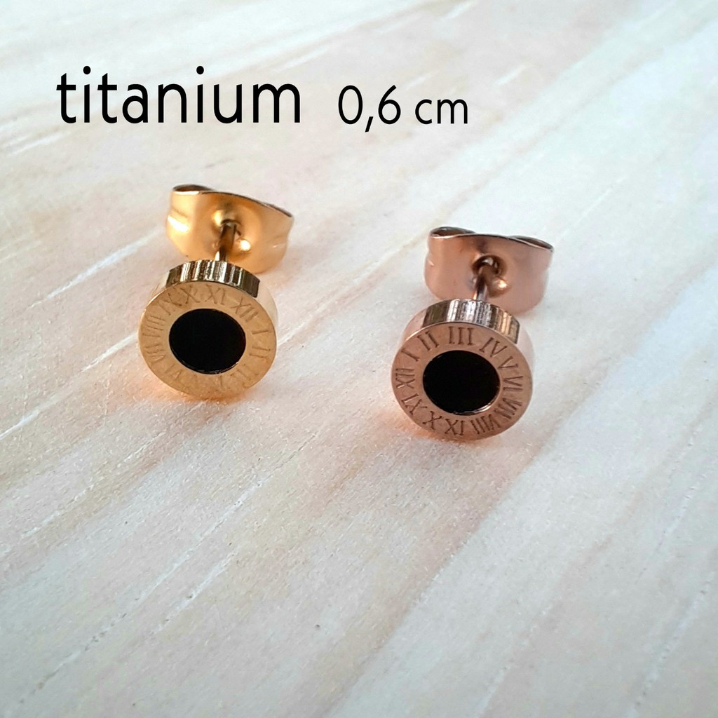 Anting Titanium Stud B<lgr Angka Romawi Untuk Wanita dan Pria Warna Rose Gold, Gold dan Silver-7