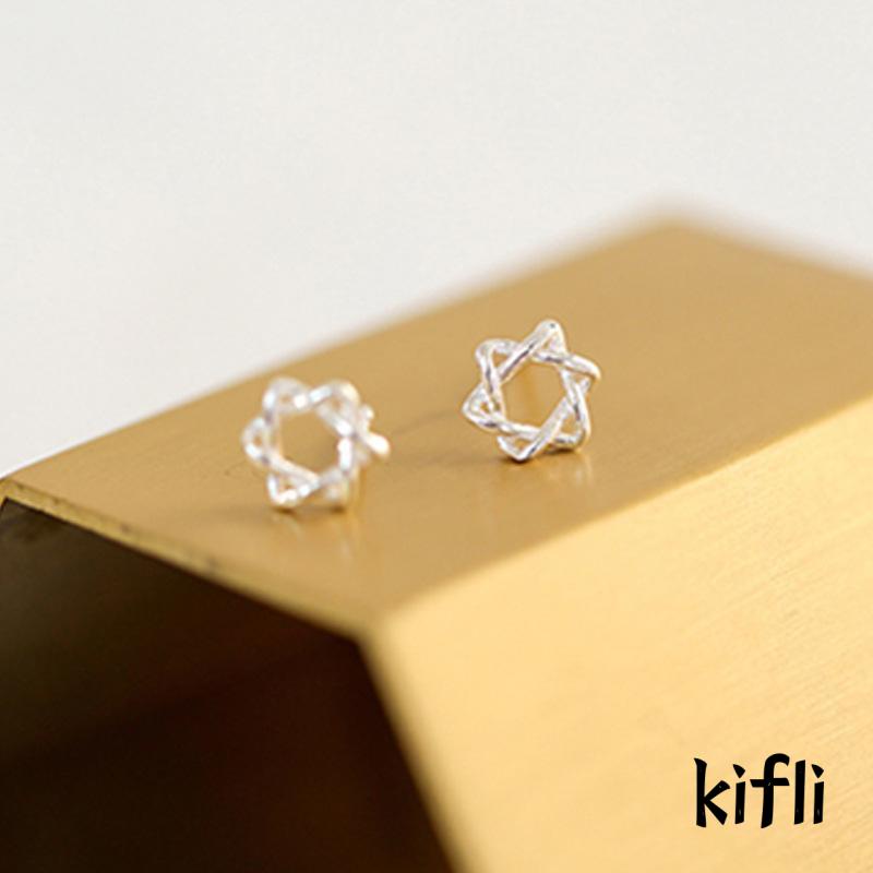 Anting Stud Mini,Bentuk Bintang Hexagram,Hollow,Untuk Wanita