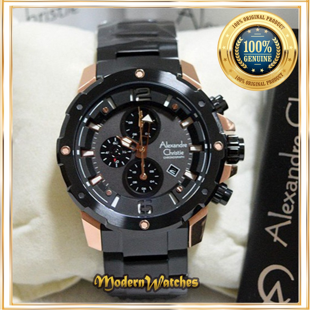 Jam Tangan Ori Alexandre Christie Pria AC 6410 Blue Black Rosegold Hitam Cowok AC6410 Alexander