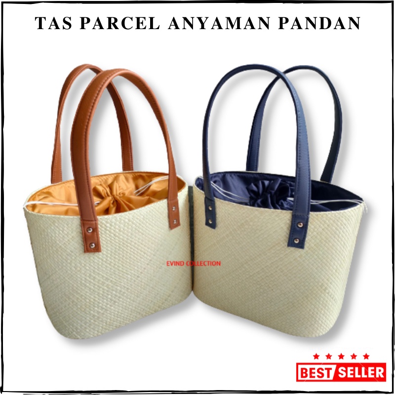 Tas Parcel Anyaman Ukuran L Model Oval Tali Kulit Sintetis Keranjang Hampers Anyaman Pandan