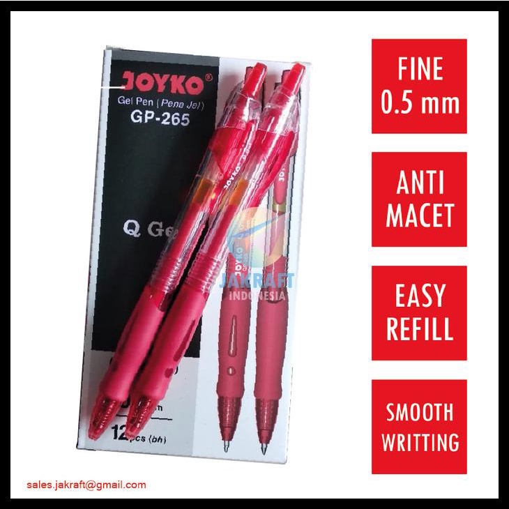 

Pulpen Gel Pen Klik Joyko Gp-265 Q Gel (Merah) 0.5 Mm Setara Kenko K-1 Kode 803