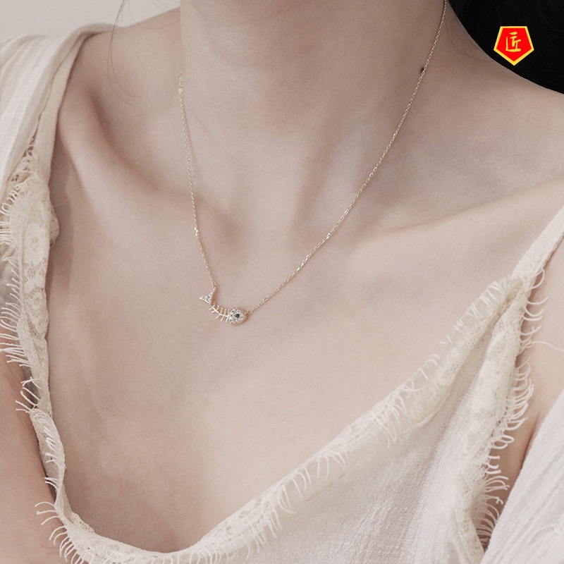 [Ready Stock]925 Silver Fishbone Necklace Korean Style Simple and Elegant