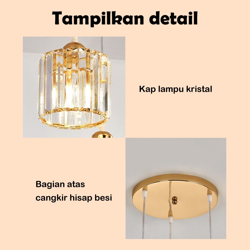 ☑️Garansi&amp;Hadiah☑️Lampu Gantung Minimalis Kristal Modern 3 In 1 Bulat Lampu Hias Gantung Rumah Tempat Untuk Dekorasi Ruang Makan/Ruang Tamu(Termasuk bohlam E27)