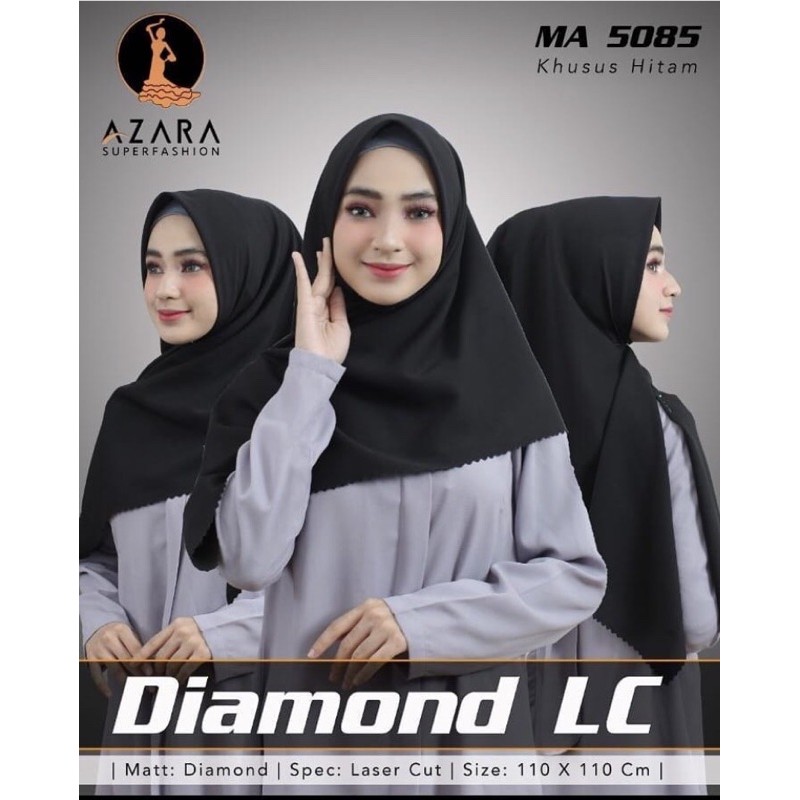 [Bisa COD] Hijab/Jilbab segi empat DIAMOND LC khusus hitam by azara 110x110cm