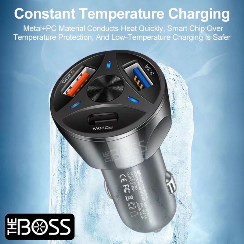 Batok Saver Pd 55W 2 Usb + 1 Usb Colokan Type C - Kepala Charger Mobil Type C - Casan Mobil