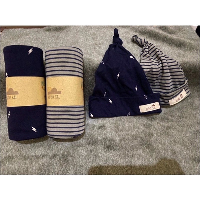 PRELOVED BEDONG/SWADDLE SET KUBIK KAL ( SATUAN ) - KNOT HAT( TOPI ) NEW MOTIF