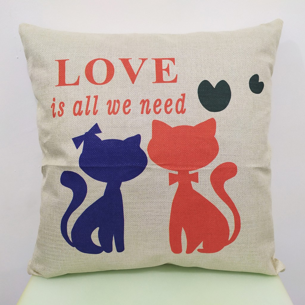 READY! Sarung Bantal Sofa 45 x 45cm Kanvas Linen Motif Kucing / Cover