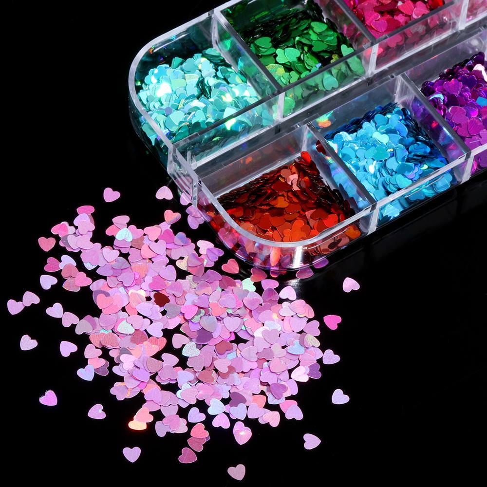 Solighter 12kisi Cinta Hati Kuku Payet Fashion Manicure Decor DIY Art 3D Dekorasi Kuku