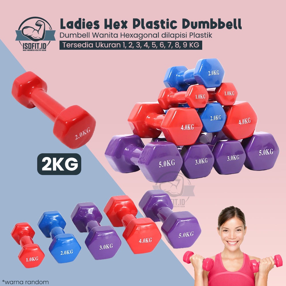 Isofit.id Ladies Hexagonal Plastic Dumbell / Barbel Hexagonal Plastik Wanita Size 2KG