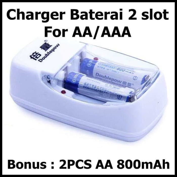 DOUBLEPOW Charger Baterai 2 slot AA/AAA with 2PCS AA 800mAh DP B01