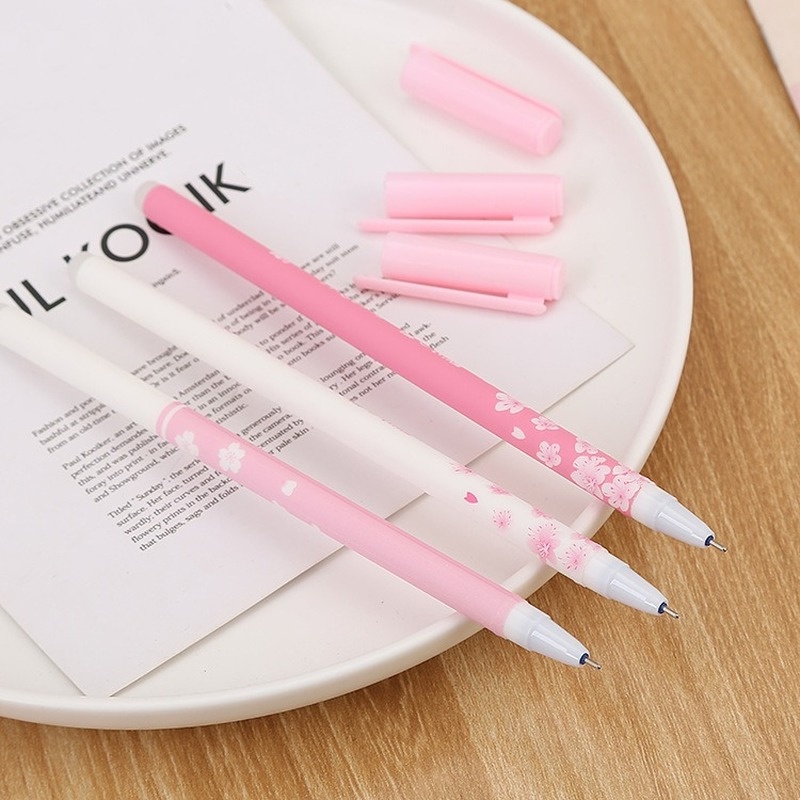 1pc Pulpen Gel Motif Bunga Sakura Warna Pink Untuk Sekolah / Kantor