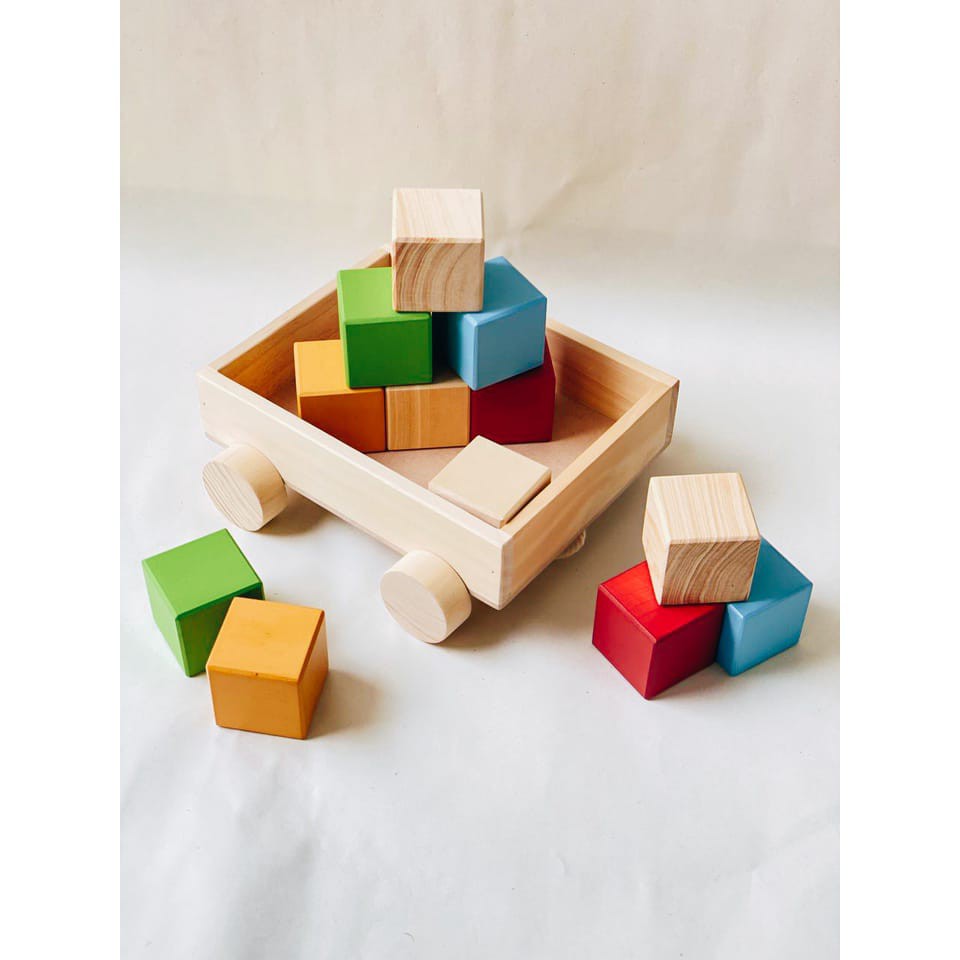 LETTER IN PINE Wooden Blocks with Cart - Mainan Balok Kayu dengan Troli