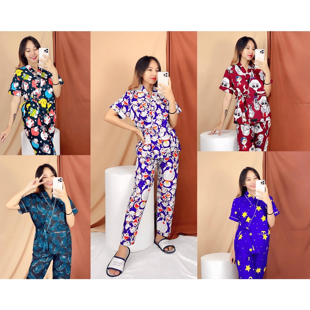 RX FASHION LIMITED SALE BAJU TIDUR WANITA PIYAMA SETELAN KIMONO BAHAN KATUN MOTIF