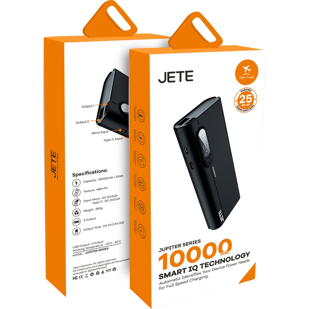 PowerBank 10000 MaH Fast Charging | Smart IQ Technology  JETE Jupiter - Garansi 2 Tahun