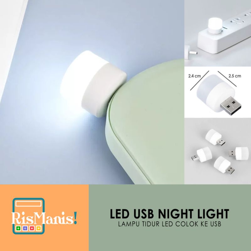 LED USB NIGHT LIGHT - Lampu Tidur Kecil Cahaya Putih Portable Mini Lamp Input Power Bank Laptop