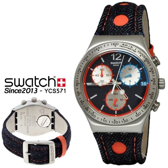 Swatch YCS571 Original  Jam Tangan Swatch Irony Chrono Denim Strap