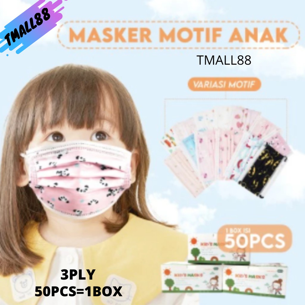 ♥TMALL88♥MASKER ANAK 3PLY / ISI 50PCS PERBOX / MOTIF BERKARAKTER