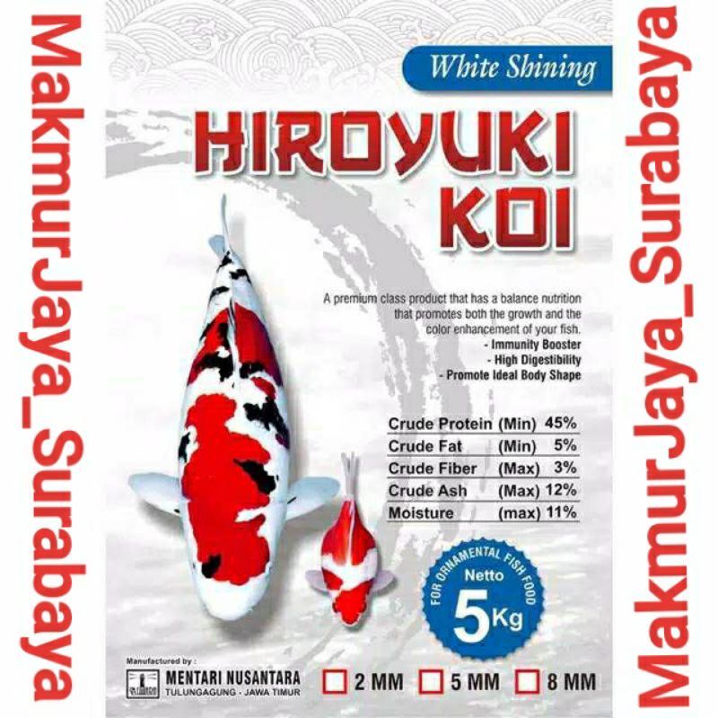 Hiroyuki KOI Shining White/Shine/Biru per zak 5kg pelet/pakan Floating ikan