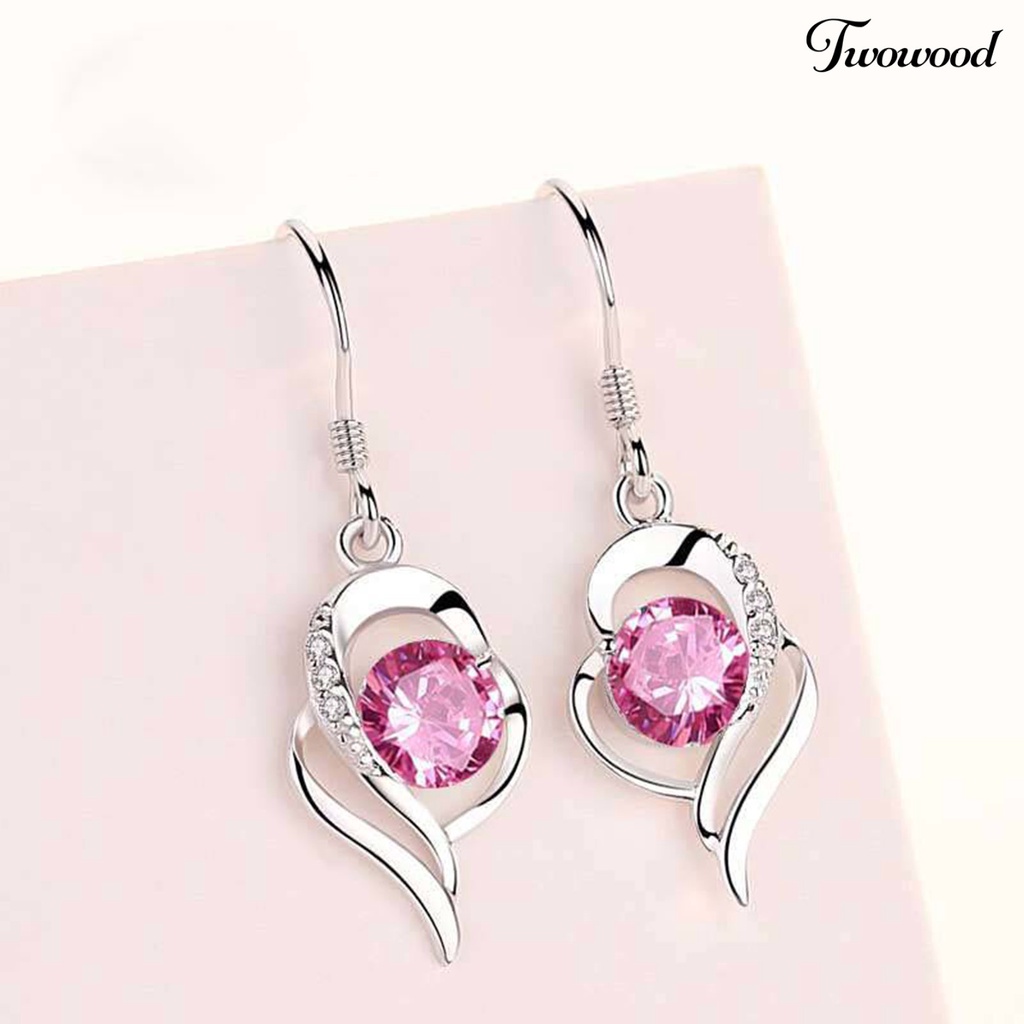 Twowood 1 Pair Hook Earrings Hollow Out Heart Shape Jewelry Electroplated Long Lasting Drop Earrings for Wedding