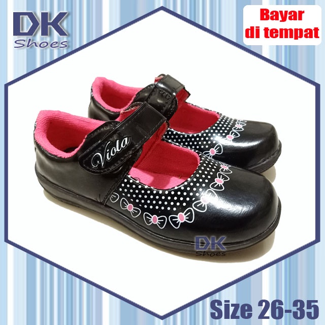 Viola Kitty Pink 26-35 / Sepatu Flat Sekolah Hitam Pink Anak Perempuan TK / Sepatu Pesta Anak