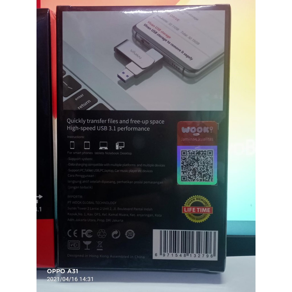 Flashdisk Vivan 64gb VOC164 OTG Type C Dan USB 3.0 Dual Interface ORIGINA GARANSI RESMI LIFE TIME