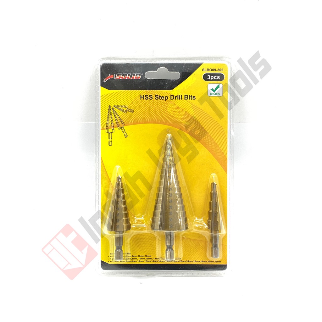 SOLID SLB09-302 Mata Bor Pagoda Set 3 Pcs HSS 4-32 mm - Step Drill Titanium