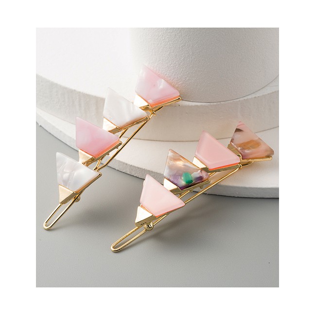 LRC Jepit Rambut Fashion White Pink Resin Geometric Triangle Alloy Hairpin K69920