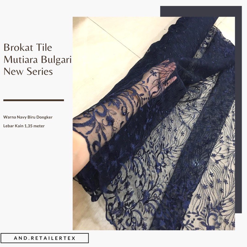 Premium Brokat Tile Bordir Mutiara Bulgari warna Biru navy dongker