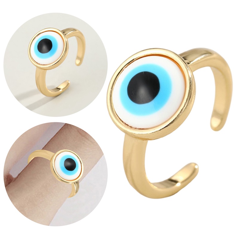 Cincin Adjustable Desain Evil Eye Warna Biru Gaya Turki Untuk Wanita