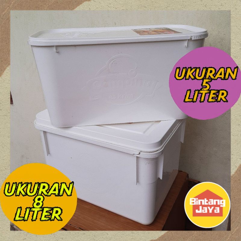 ember/box bekas es krim bahan plastik 5 liter  dengan tutupnya