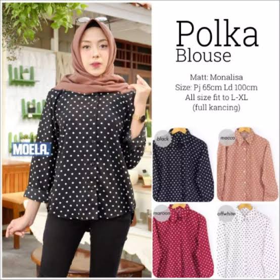 Kemeja motif polkadot/atasan wanita/kemeja polkadot terbaru