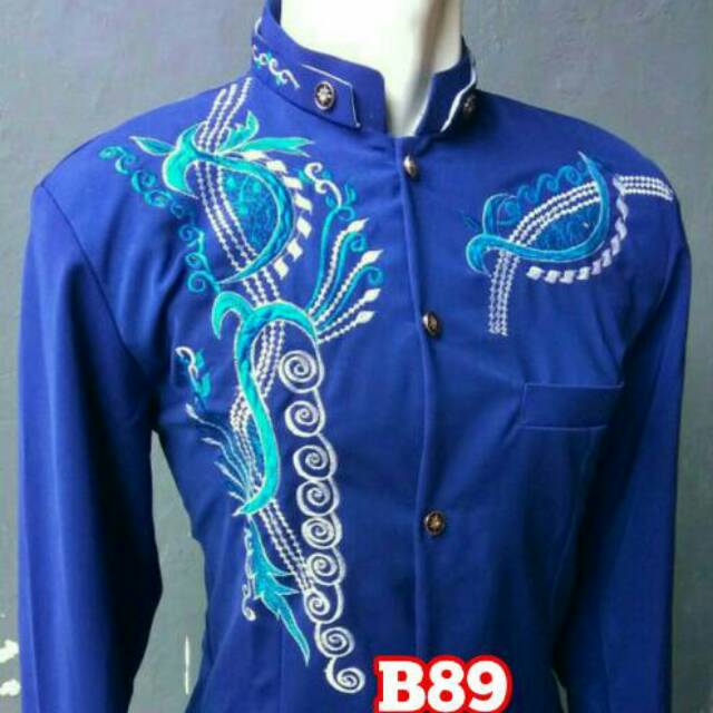Jasko Biru Bordir Jas Koko Bahan Hightwis Tebal Size S M L XL XXL
