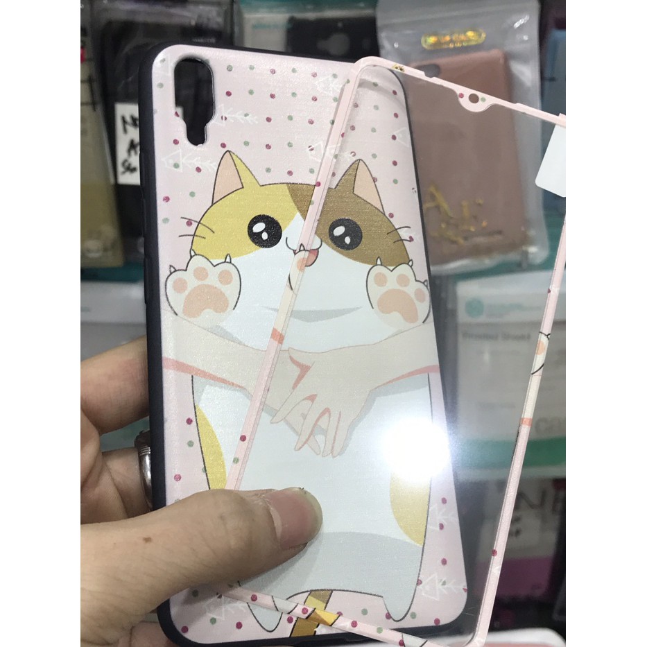 Softcase case + tempered glass korean wiriyeds happy vivo v11 pro