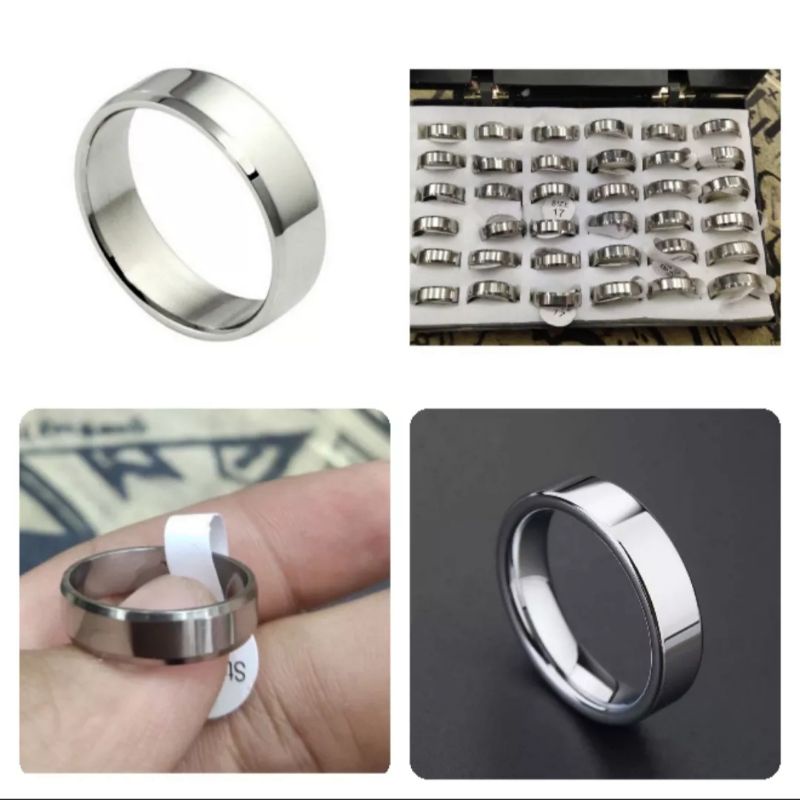 promo termurah 1Box isi 36pcs cincin polos silver TITANIUM 925 ASLI ukuran 16,17,18,19 grosir paling murah