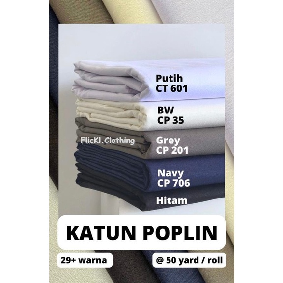 Bahan Kain Poplin Cotton Katun Kemeja Casual Formil Polos Baju Rollan