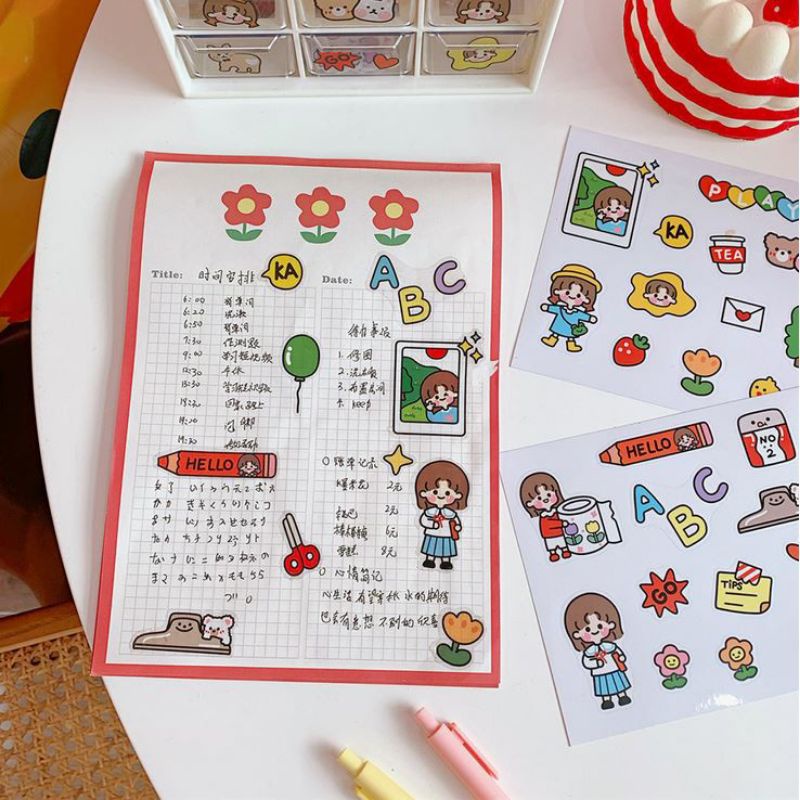 

1pc Sticker PET Cute Cartoon Girl Stiker Hias Jurnal Stiker Box - B0117
