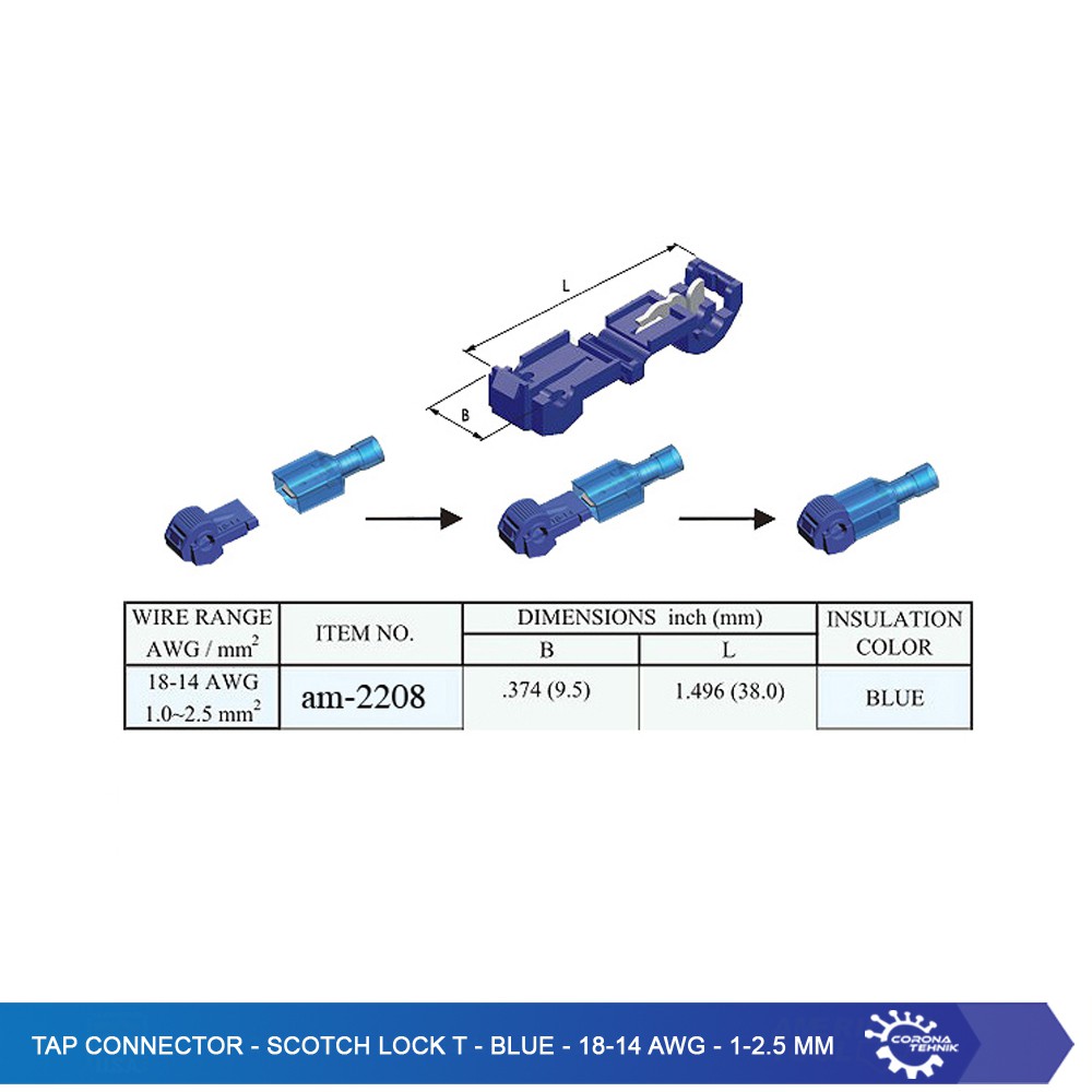 Tap Connector - Scotch Lock T - Blue - 18-14 AWG - 1-2.5 mm