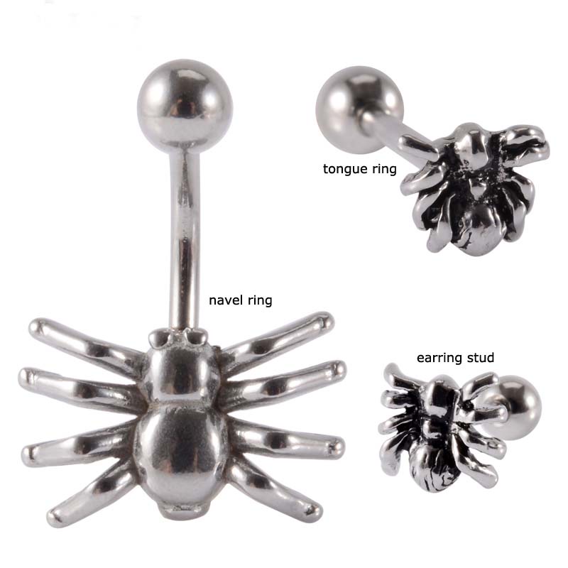 1pc Anting Tindik Lidah Bentuk Laba-Laba Bahan Stainless Steel Untuk Unisex