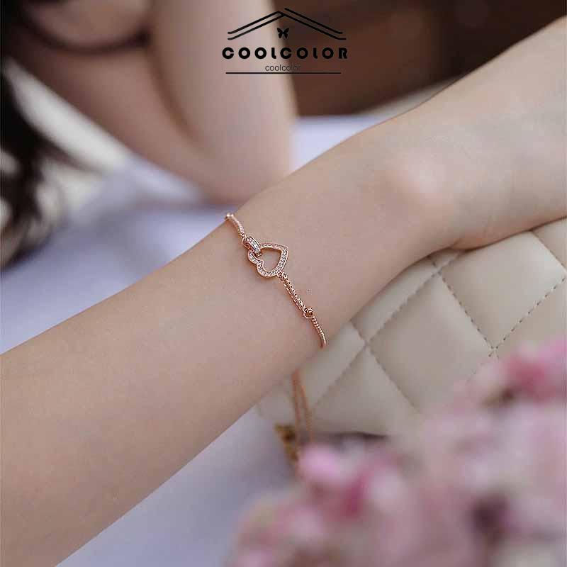 COD❤️Gelang Dengan Liontin Bentuk Hati Untuk Wanita Anti karat Dan Anti Luntur Putih Yang Bisa Disesuaikan Korea Murah Fashion Jewelry Aksesoris
