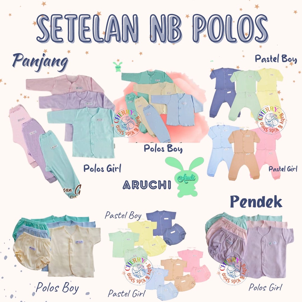 ARUCHI Setelan NEWBORN Pendek / Panjang Polos / PASTEL CBKS