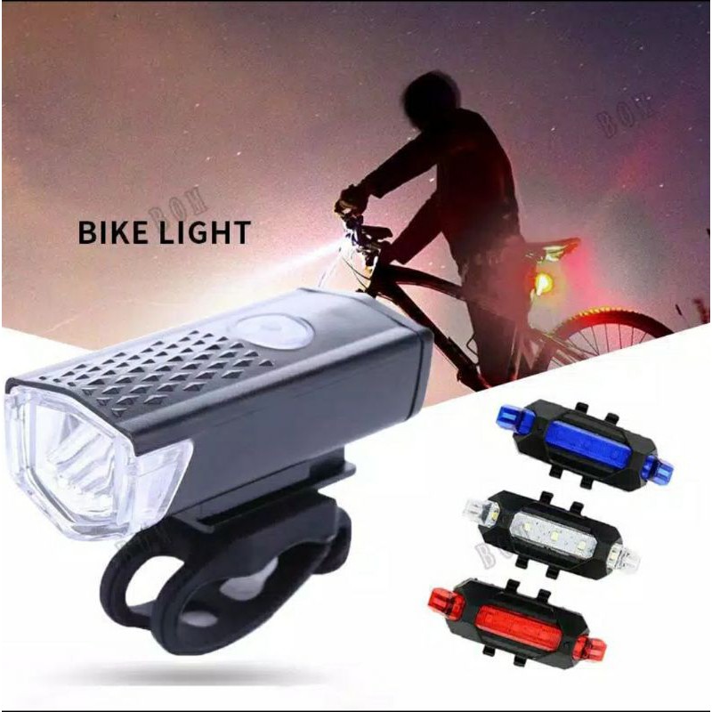 Paket Lampu Sepeda Depan Belakang LED Anti Air / Bike Light Depan Belakang