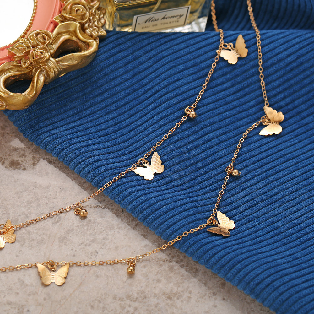 YEEZII Kalung Rantai Banyak Lapis Dengan Liontin Kupu-Kupu Gaya Korea Untuk Wanita